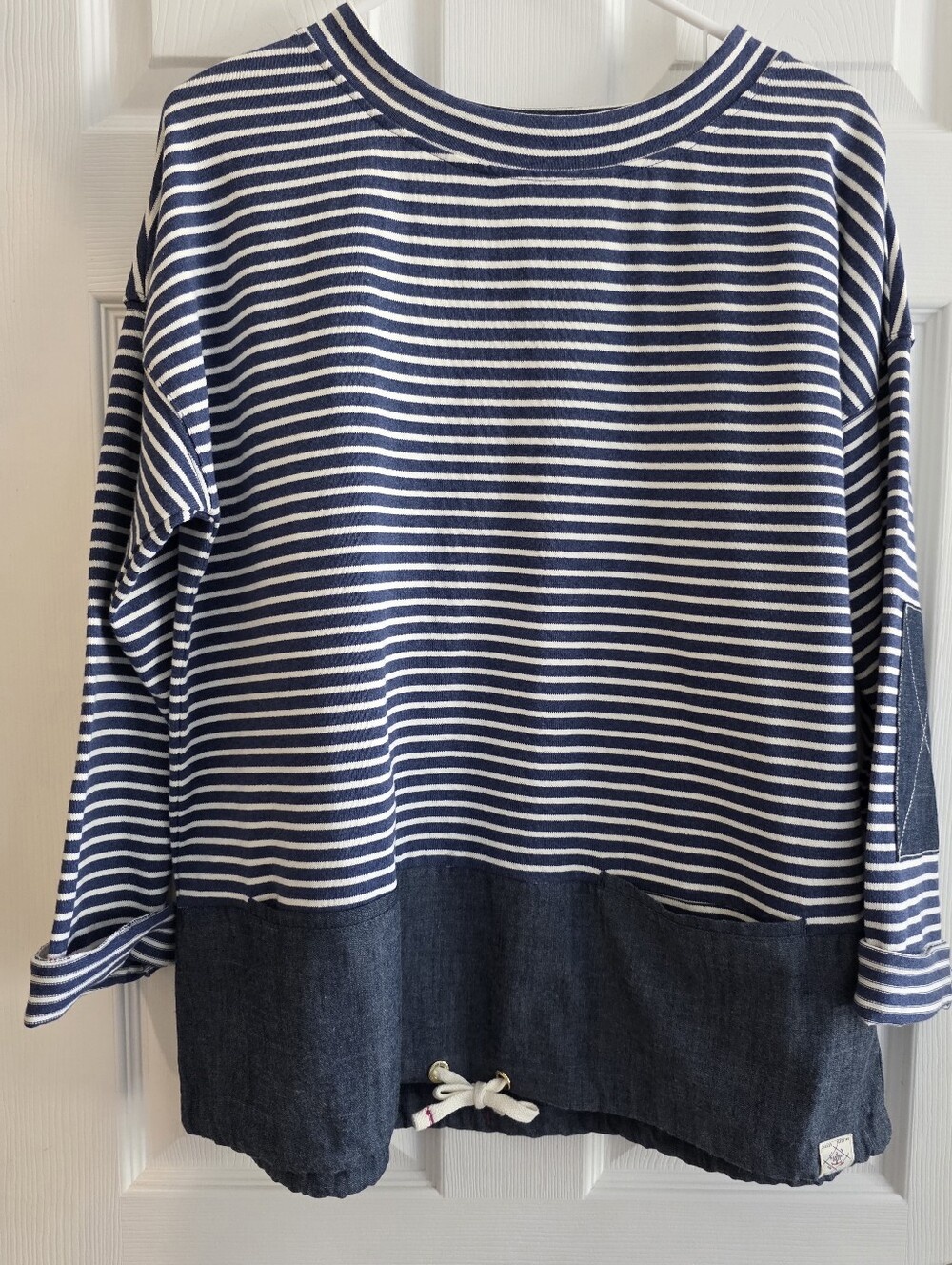 Joules Clothing 12 Tip T-Marinno Denim Blue Nautical Stripe Sweatshirt Pockets